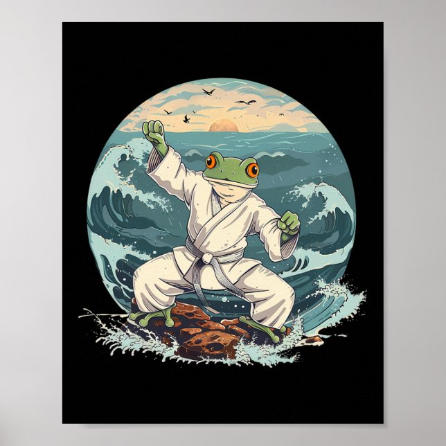 Karate Toad Taekwondo Strand Sonnenuntergang Kampf Poster (Vorne)