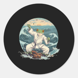 Karate Toad Taekwondo Strand Sonnenuntergang Kampf Runder Aufkleber