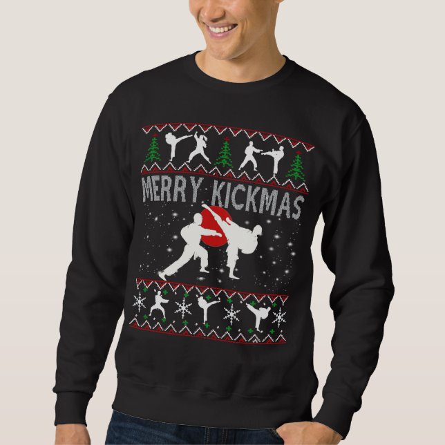 Karate und Merry Kickmas maßgeschneidertes Geschen Sweatshirt (Vorderseite)