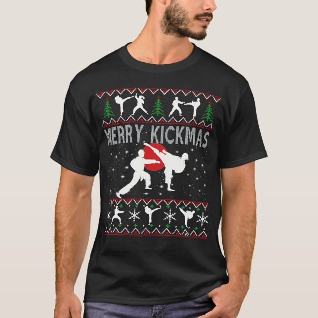 Karate und Merry Kickmas maßgeschneidertes Geschen T-Shirt (Vorderseite)