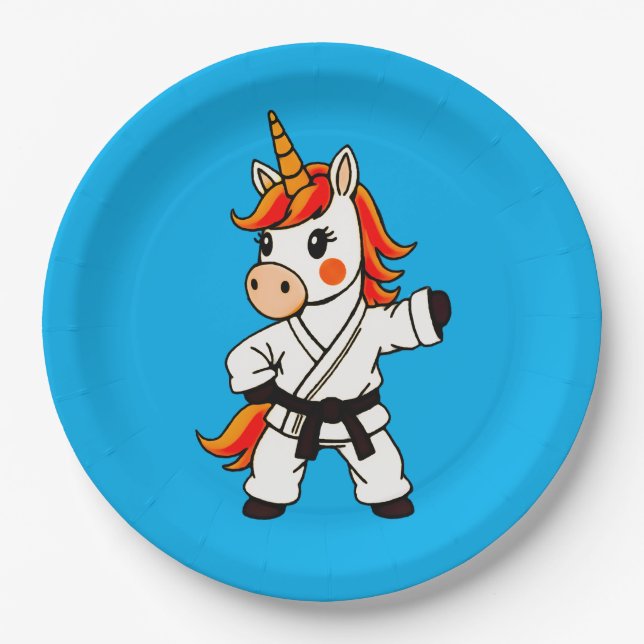 Karate und Unicorn Pappteller (Vorderseite)