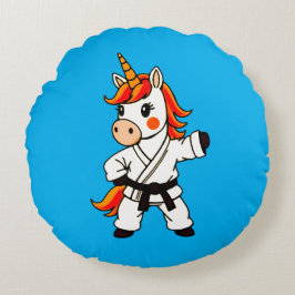 Karate und Unicorn Rundes Kissen