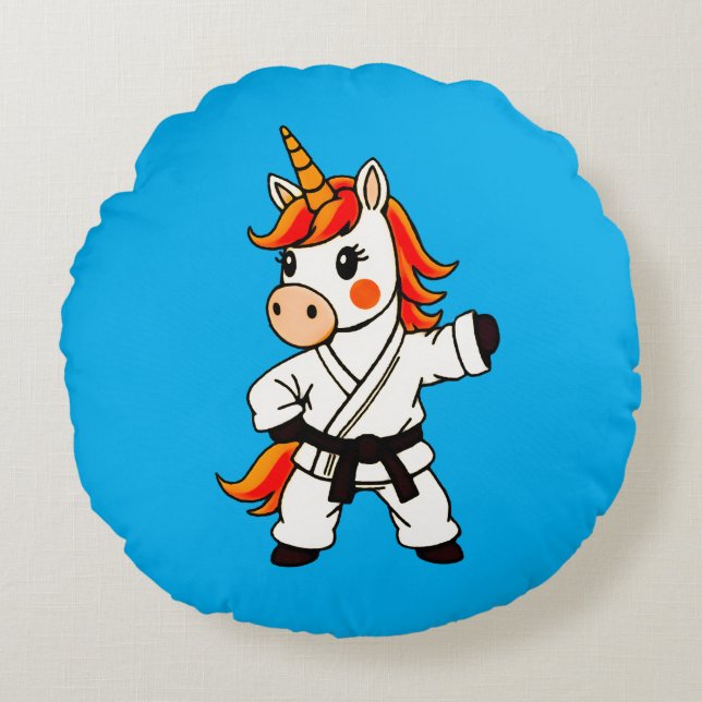 Karate und Unicorn Rundes Kissen (Vorderseite)