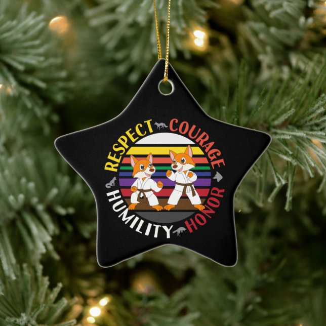 Karate-Werte - Niedliche Sparring-Fox-Silhouetten Keramik Ornament (Baum)