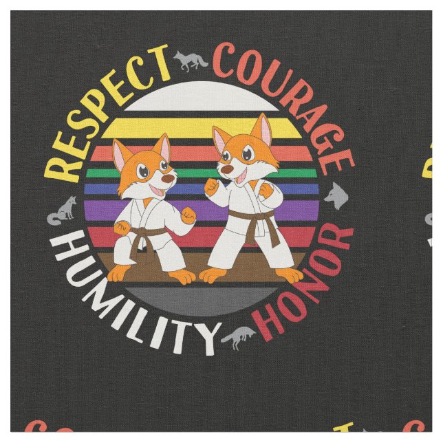 Karate-Werte - Niedliche Sparring-Fox-Silhouetten Stoff (Nahaufnahme)