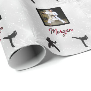 Karate Winter Wonder Personalisiertes Foto & Name Geschenkpapier