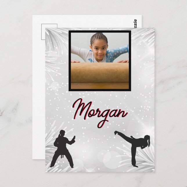 Karate Winter Wonder Personalisiertes Foto & Name Postkarte (Vorne/Hinten)