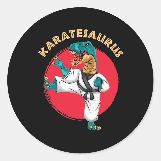 Karatesaurus Funny Karate Dinosaur Runder Aufkleber (Vorderseite)