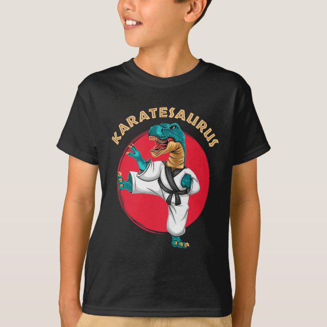 Karatesaurus Lustiger Karate Dinosaur  T-Shirt (Vorderseite)