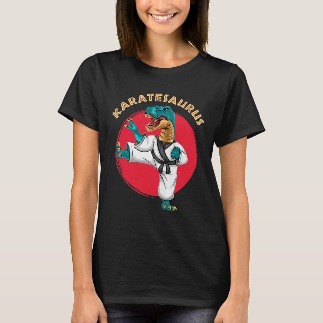 Karatesaurus Lustiger Karate Dinosaurier  T-Shirt (Vorderseite)