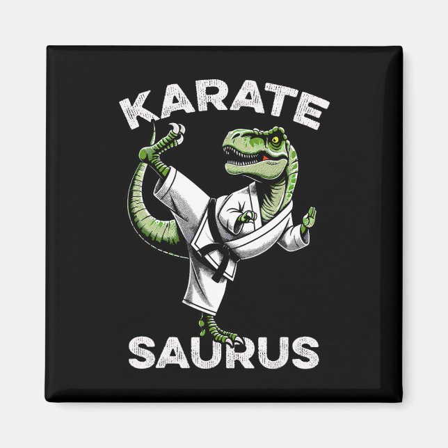 Karatesaurus T-rex Karate Dino Funny Dinosaur Mart Magnet (Vorne)