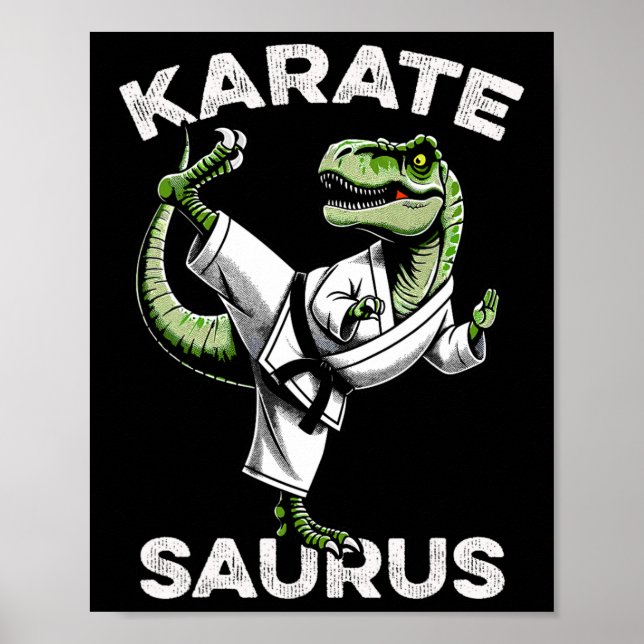 Karatesaurus T-rex Karate Dino Funny Dinosaur Mart Poster (Vorne)