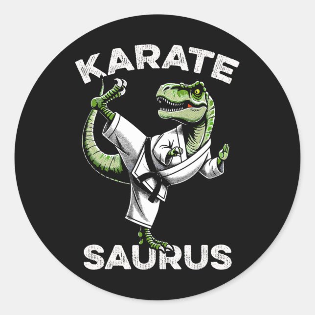 Karatesaurus T-rex Karate Dino Funny Dinosaur Mart Runder Aufkleber (Vorderseite)