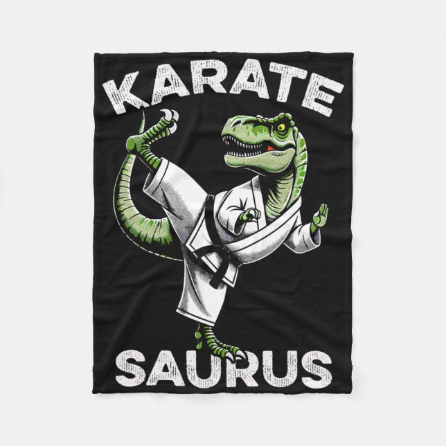 Karatesaurus T-Rex Karate Dino Lustiger Dinosaurie Fleecedecke (Vorderseite)