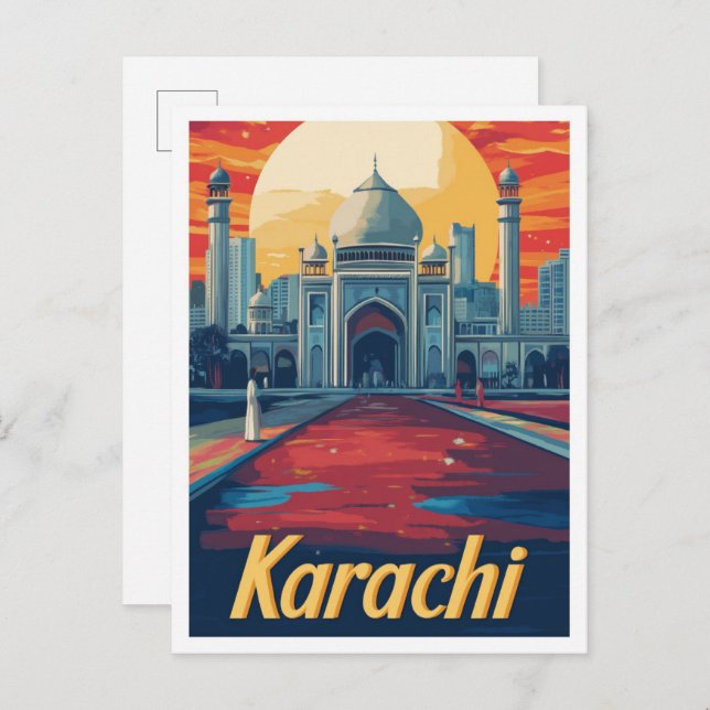 Karatschi Pakistan Art Vintage Reise Illustration Postkarte (Vorne/Hinten)
