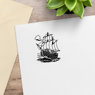 Karavellen-Holzsegelschiff Stürmische See 1x1 Gummistempel