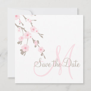 Kardiert Save the Date Kirschblüten mit Monogramm