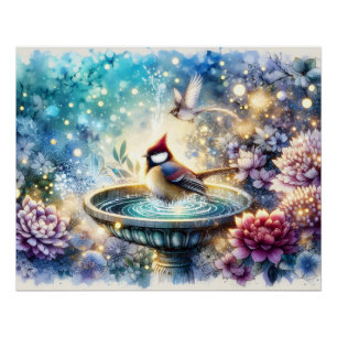 Kardinal am Vogelbad Träumerischer Garten Poster