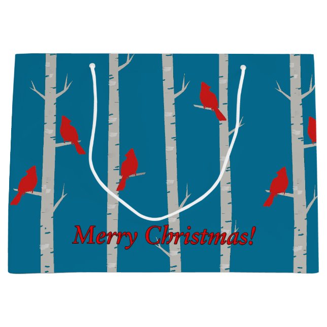 Kardinal auf Birch Trees Weihnachtsgeschenktasche Große Geschenktüte (Vorderseite)
