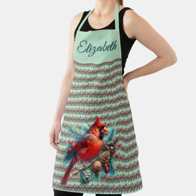 Kardinal auf der Kiefernabzweigung mit den Winterb Schürze (InSitu)