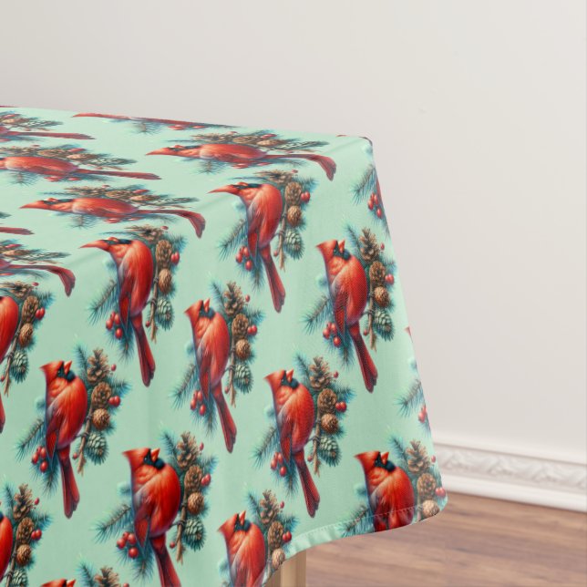 Kardinal auf der Kiefernabzweigung mit den Winterb Tischdecke (Beispiel)