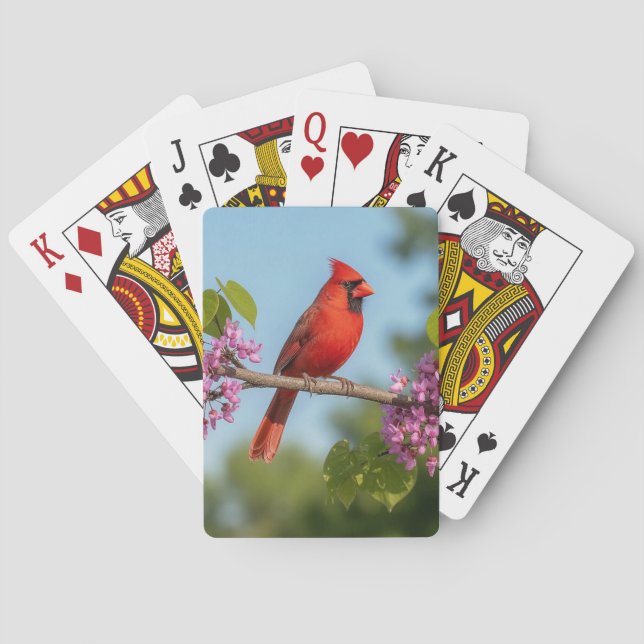 Kardinal auf einem Redbud-Ast Spielkarten (Rückseite)