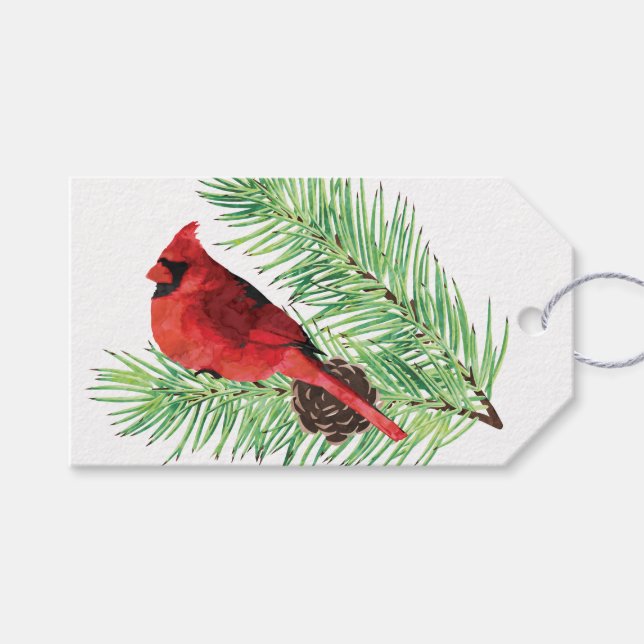 Kardinal auf Evergreen / Personalisierte Geschenkm Geschenkanhänger (Vorderseite (Horizontal))