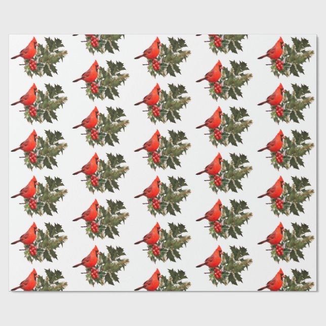 Kardinal auf Holly 2 Wrapping Paper Geschenkpapier (Flach)