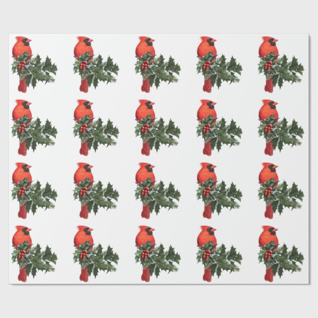 Kardinal auf Holly 2 Wrapping Paper Geschenkpapier (Flach)
