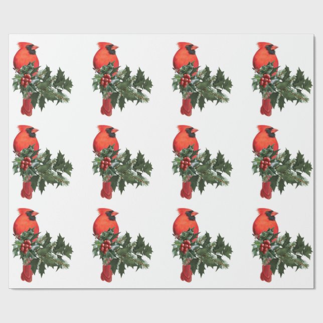 Kardinal auf Holly 3 Wrapping Paper Geschenkpapier (Flach)