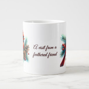 Kardinal auf Kiefernzweig mit Winterbeeren Jumbo-Tasse