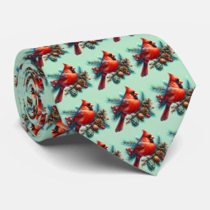 Kardinal auf Kiefernzweig mit Winterbeeren Krawatte