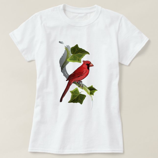 Kardinal auf Zweig mit ivy-Blätter T-Shirt (Design vorne)