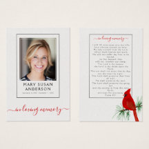 Kardinal Beerdigungskarte Foto-Gebetskarte