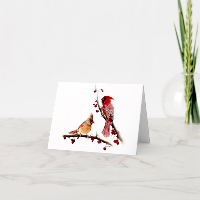 Kardinal Berries Blank Dankeskarte (Cardinals watercolor blank note cards or thank you notes from Jenn Steffen Art)