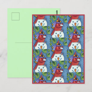 KARDINAL BEWACHT SCHNEEMANN, SÜßER WEIHNACHTS-KARD POSTKARTE