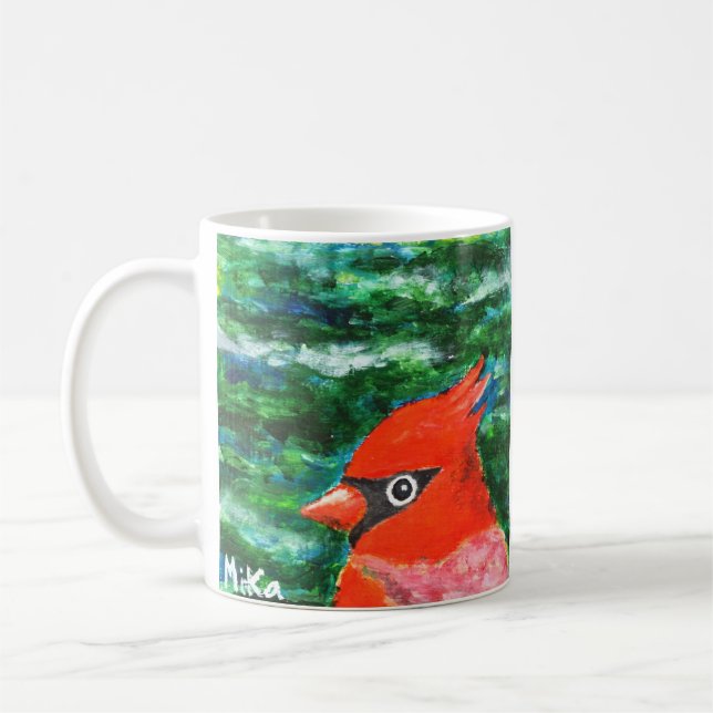 Kardinal Bird art Beautiful Folklorekunst Beileid  Kaffeetasse (Links)