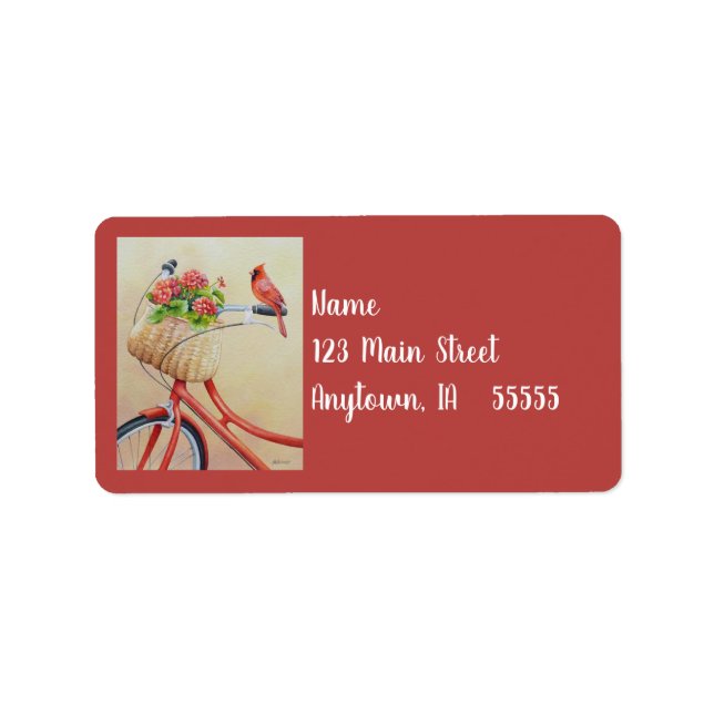 Kardinal Bird auf dem Bike Wasserfarben Kunst Adressaufkleber (Vorne)
