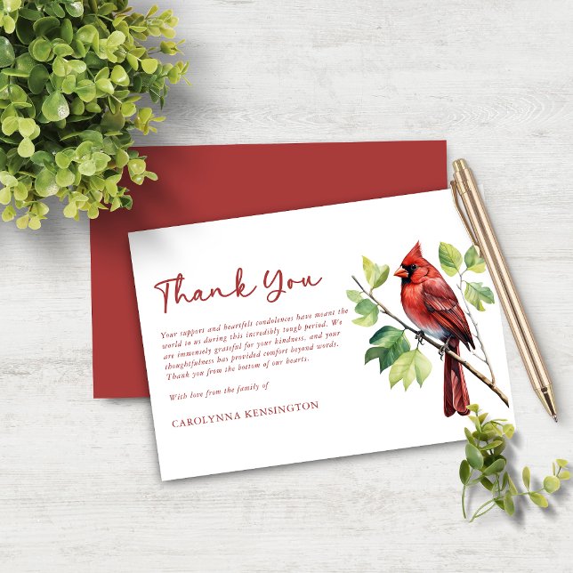 Kardinal Bird Funerbital Gedenkstein Danke (Cardinal Bird Funeral Memorial Thank You Note Card)