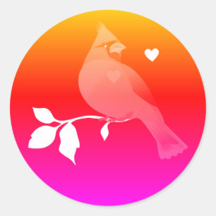 Kardinal Bird Hearts Rosa Orange Ombre Label Runder Aufkleber