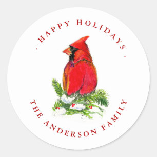 Kardinal Bird Holiday Label / Siegel Runder Aufkleber