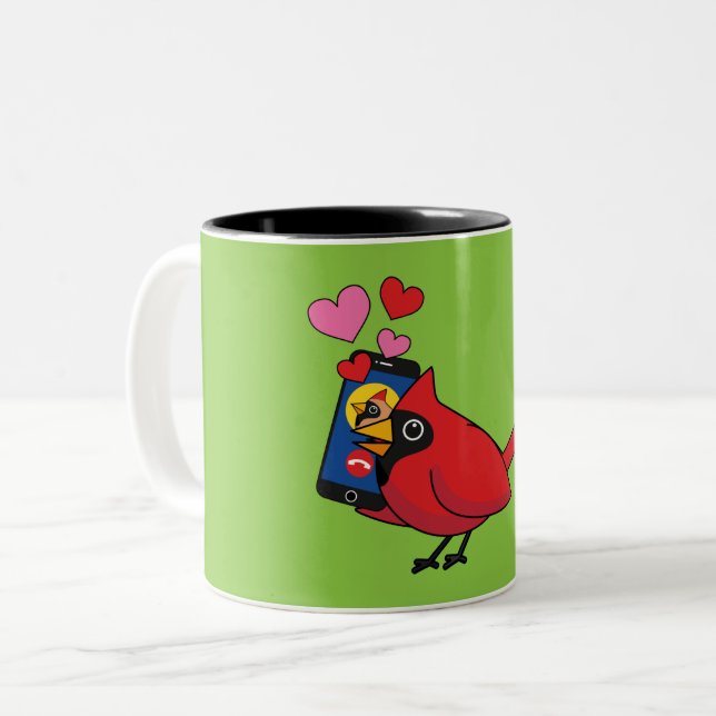 Kardinal Bird Liebe Paarung von Anrufen Zweifarbige Tasse (Vorderseite Links)