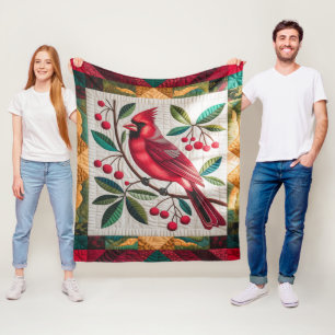 Kardinal Bird Quilt, Fleece Blanket - Vibranred