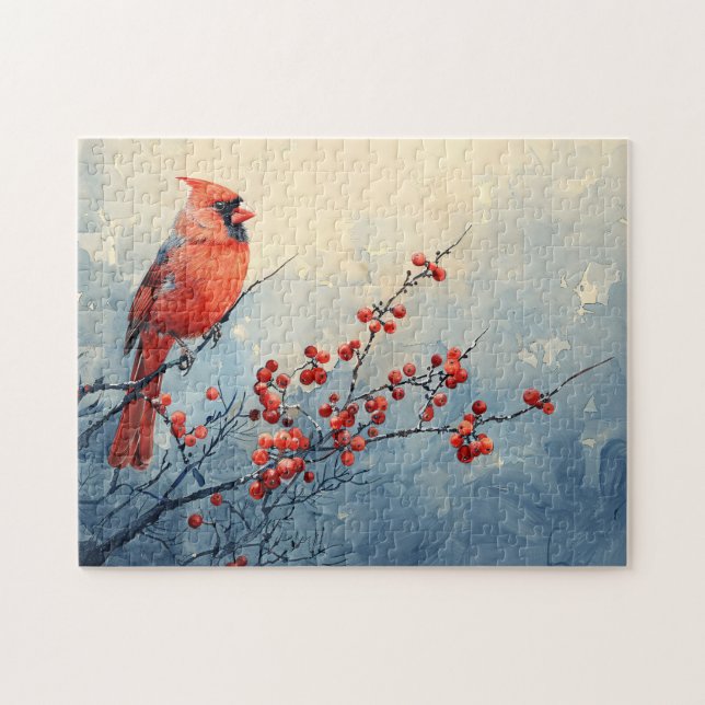 Kardinal Bird Red Berries Puzzle (Horizontal)