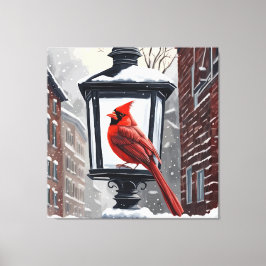 Kardinal Bird saß auf einer schneebedeckten Straße Leinwanddruck