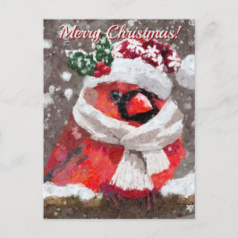 Kardinal Bird Scarf Hat Snow Holiday Postkarte