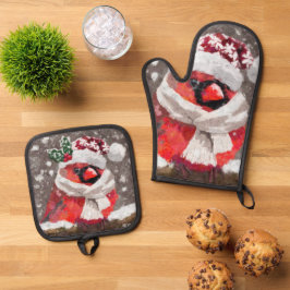Kardinal Bird Scarf & Hat zu Weihnachten Ofenhandschuh & Topflappen-Set
