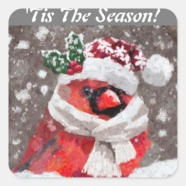Kardinal Bird Scarf & Hat zu Weihnachten Quadratischer Aufkleber