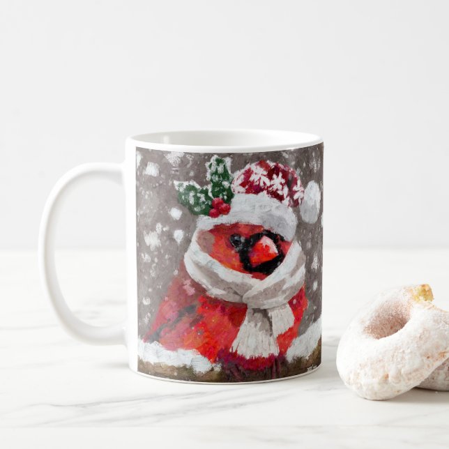 Kardinal Bird Scarhat Schnee Weihnachten Saison Kaffeetasse (Mit Donut)