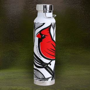 Kardinal Bird Schwarz-weiß Red Tattoo Lines Thor Trinkflasche